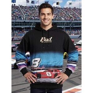 NASCAR Budweiser Dale Earnhardt Jr #8 Graphic Hoodie Adult MEDIUM Black Unisex